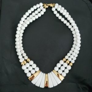 Napier White and Gold Tone Choker Necklace VTG